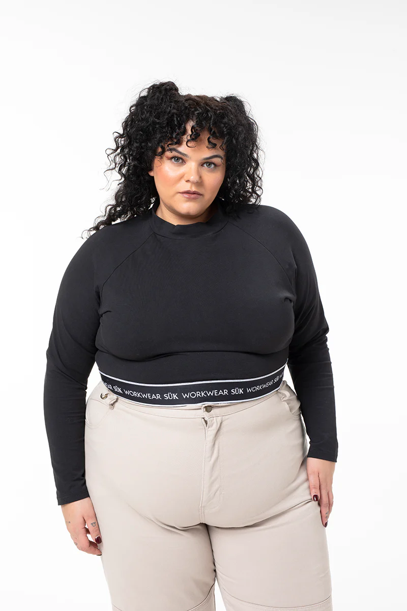 Long Sleeve Crop Top - Black - Image 3