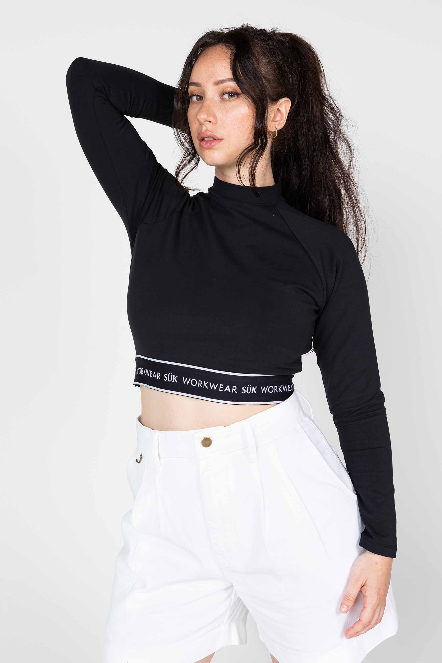 Long Sleeve Crop Top - Black - Image 9
