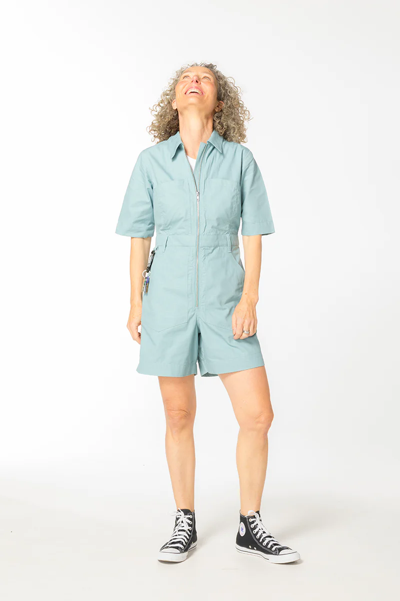 Ripstop Cropped Lagoon Suit -  Long Body - Cement - Image 3